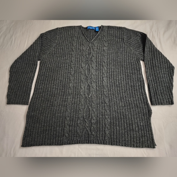 Karen Scott Sweaters - Karen Scott Sport V Neck Cabled Ribbed Sweater Women XL Gray